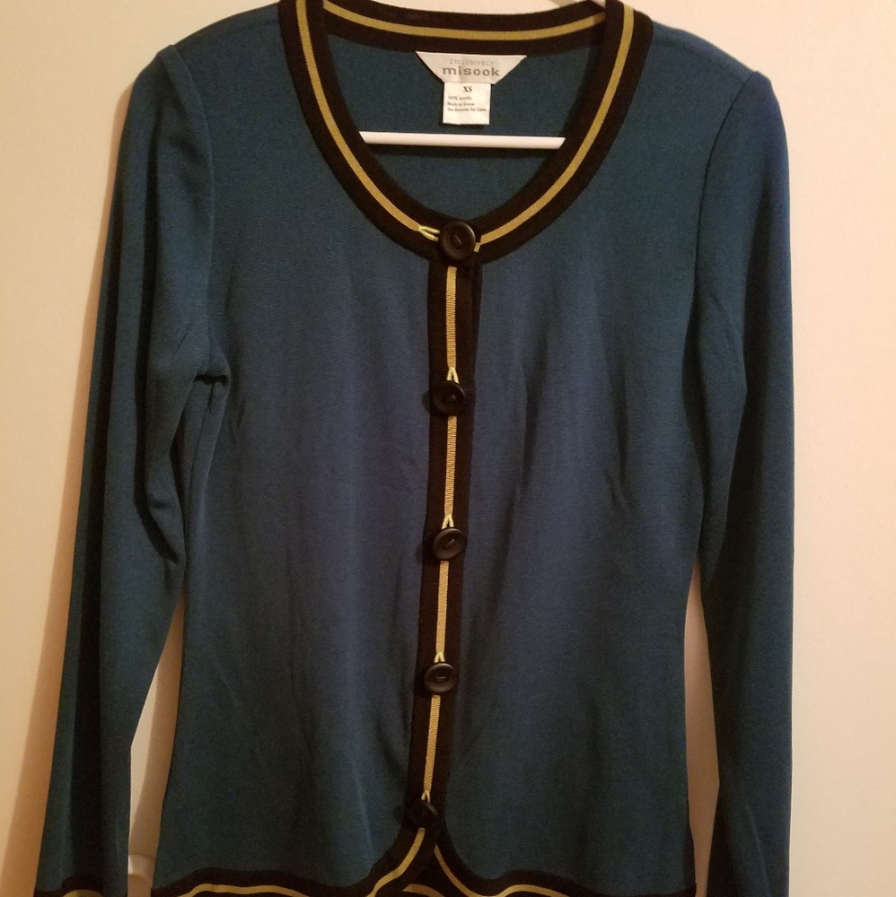 Misook XS black and turquoise jacket blazer cardig